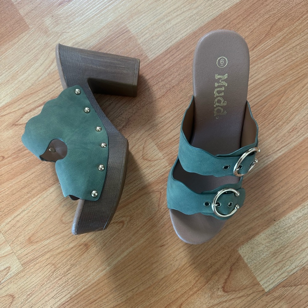 Mudd Women's Teal Buckle Mules